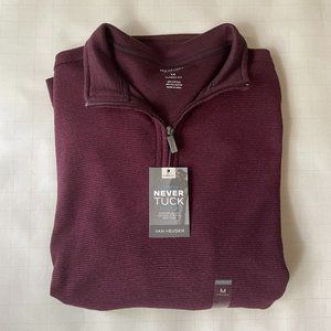 NWT Men's Van Heusen Maroon Never Tuck 1/4 Zip Pullover Sweater Size M